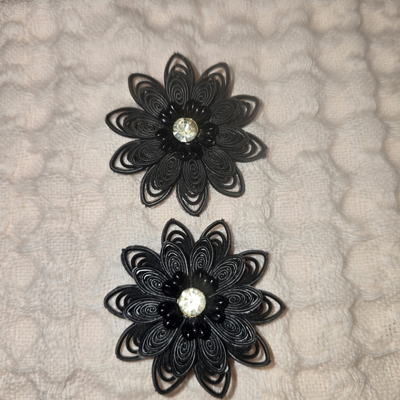 Black Floral Clip-On Earrings - Picture 3 of 5